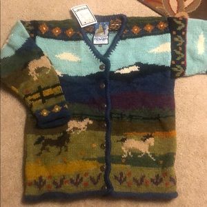 Thick hand knit horse scene sweater